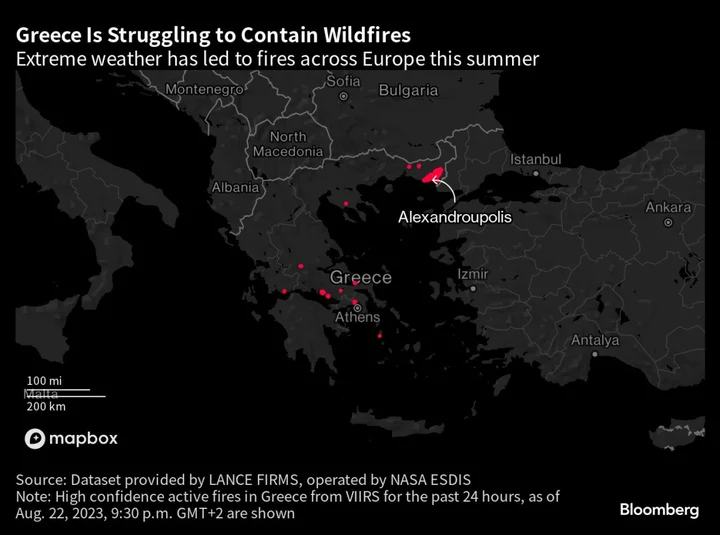 Athens Wildfires Burn for Second Day, Threatening Homes, Forests