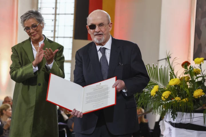 Author Salman Rushdie calls for defense of freedom of expression as he receives German prize