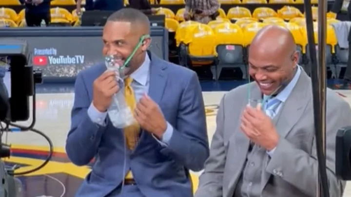 Charles Barkley, Grant Hill Use Oxygen Masks During NBA Finals Pregame Show in Denver