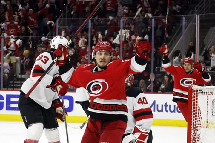 Jesper Fast scores on OT power play, Hurricanes eliminate Devils in Game 5