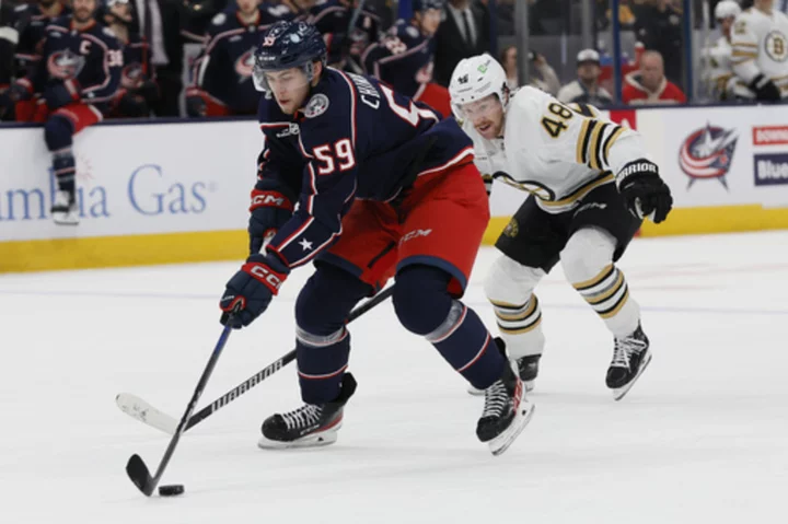 Columbus Blue Jackets win 5-2, handing the Boston Bruins their third straight loss