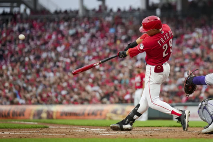 Reds push winning streak to 10 with 8-6 vitory over Rockies