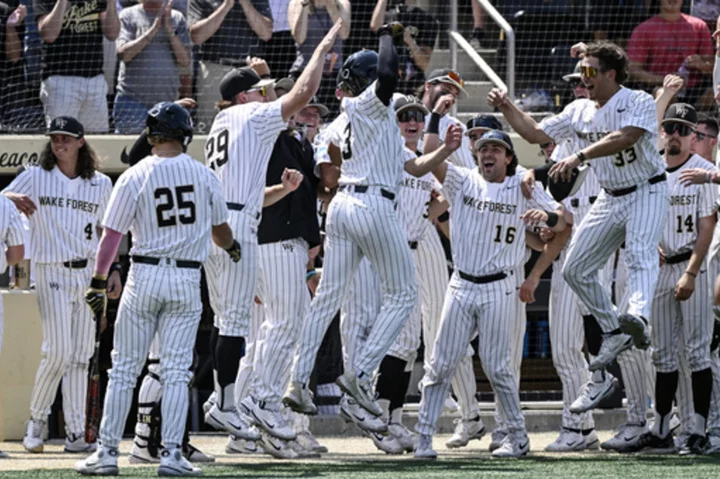 Hawke, Corona, Johnson hit HRs, Wake Forest beats Alabama 5-4 at super regional